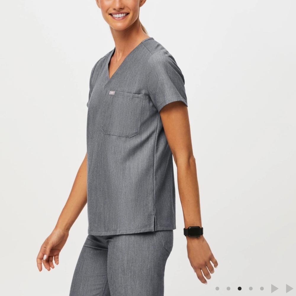 SOLD | Figs Heather Gray Short Sleeve V-Neck Top